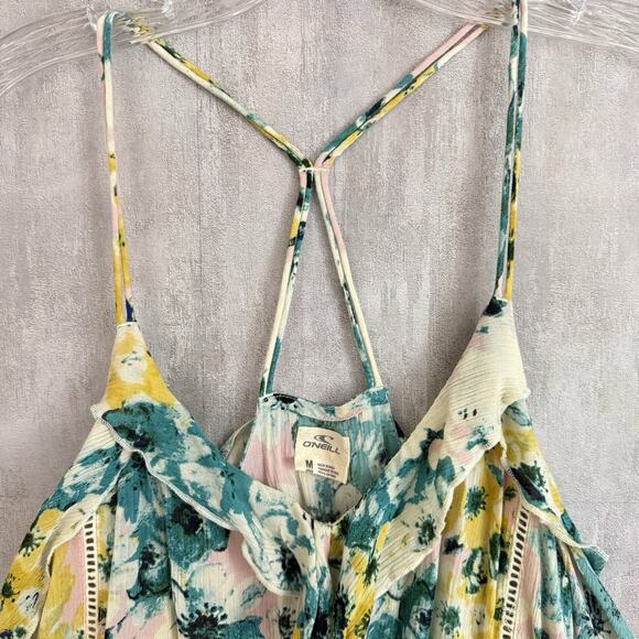 O’Neill Printed Top Womens Medium Spaghetti Straps T Back Flowy Ruffles Floral - Picture 5 of 13